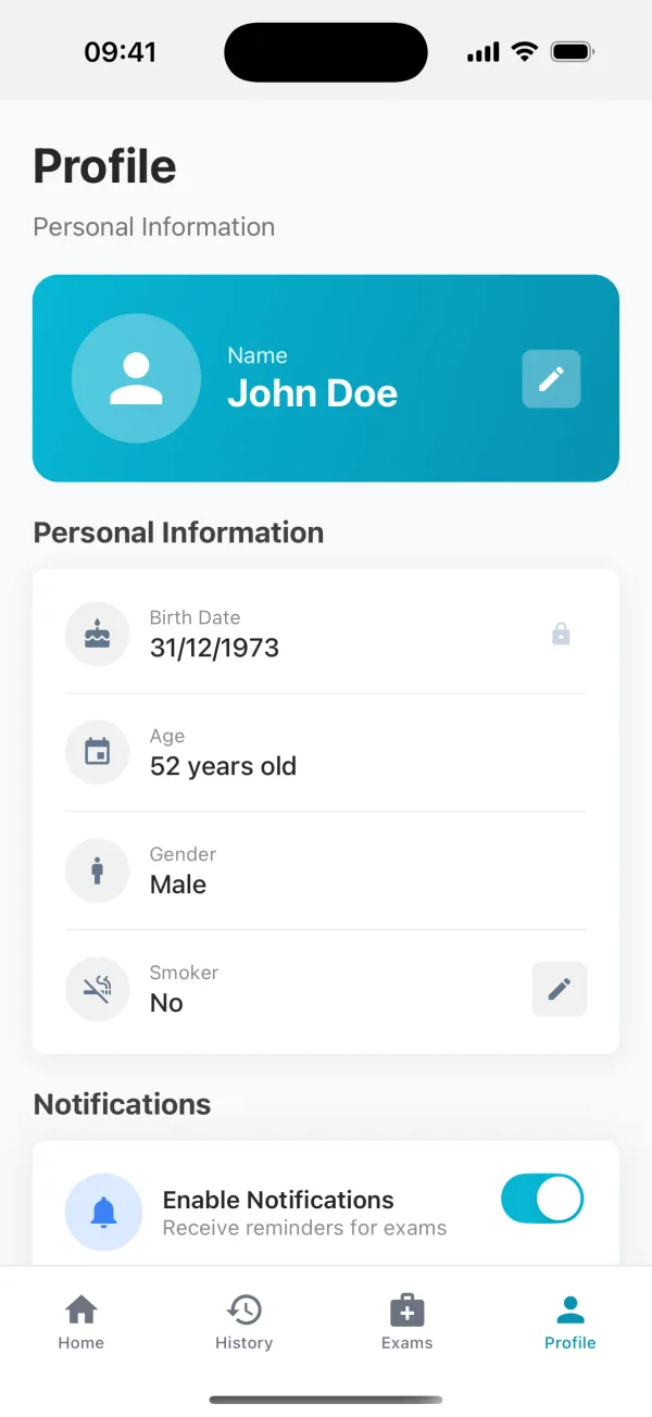 Your health history is personal. The app doesn't send anything anywhere — no acc